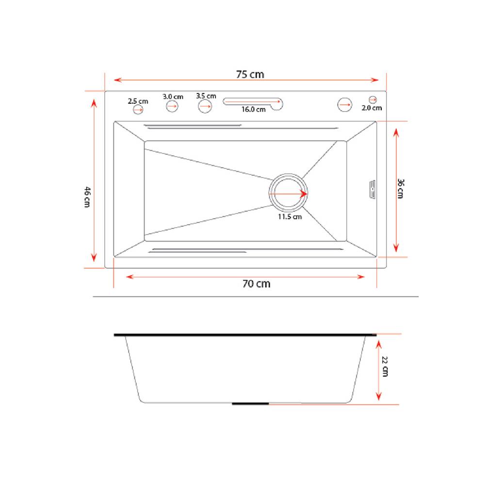 ซิงค์ฝัง 1 หลุม S-FLO NL0007 7546 SM03-B สีดำ