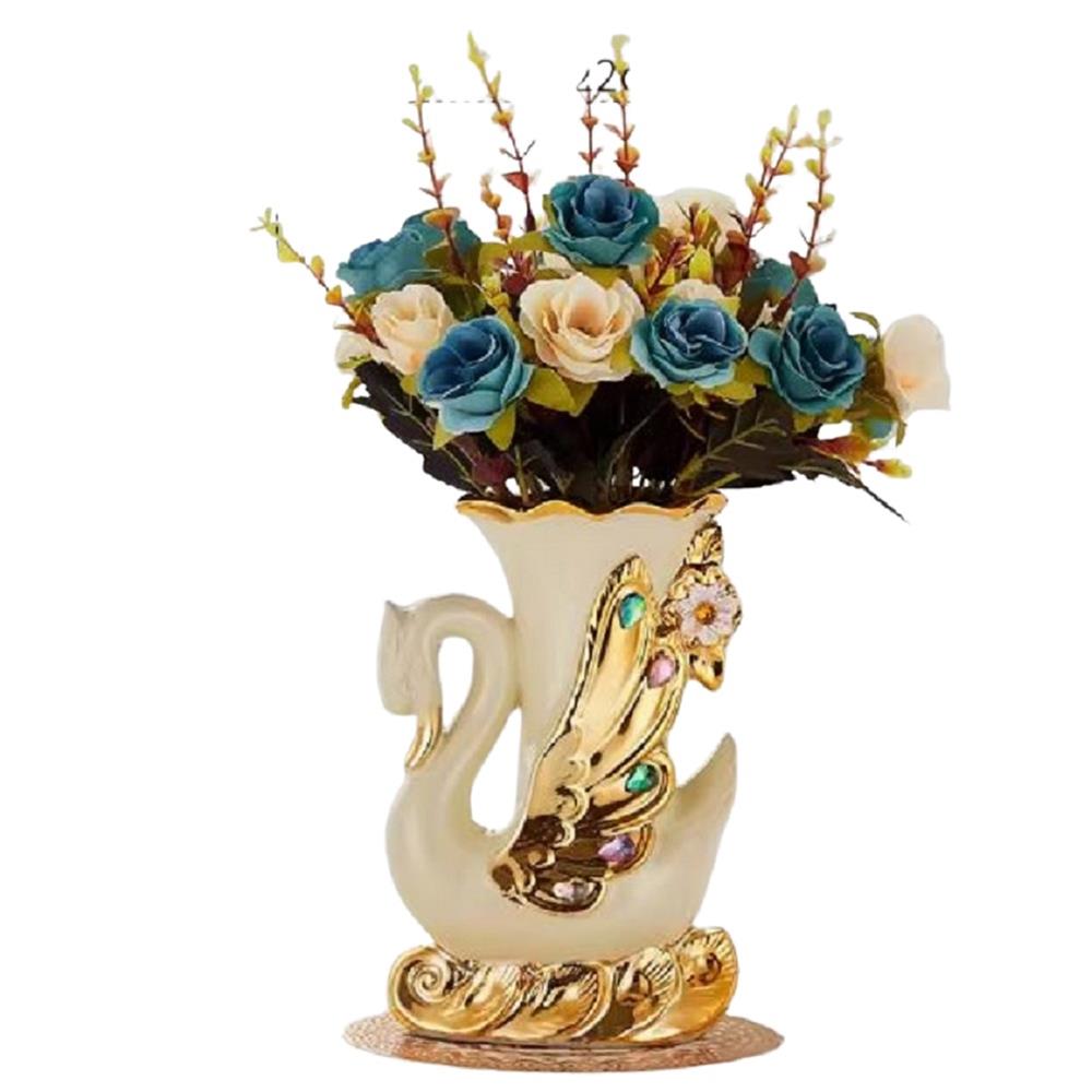 แจกันตกแต่งพร้อมกุหลาบสีฟ้า INTERY CT209E041_09 สีขาว/ฟ้า/ทอง_0