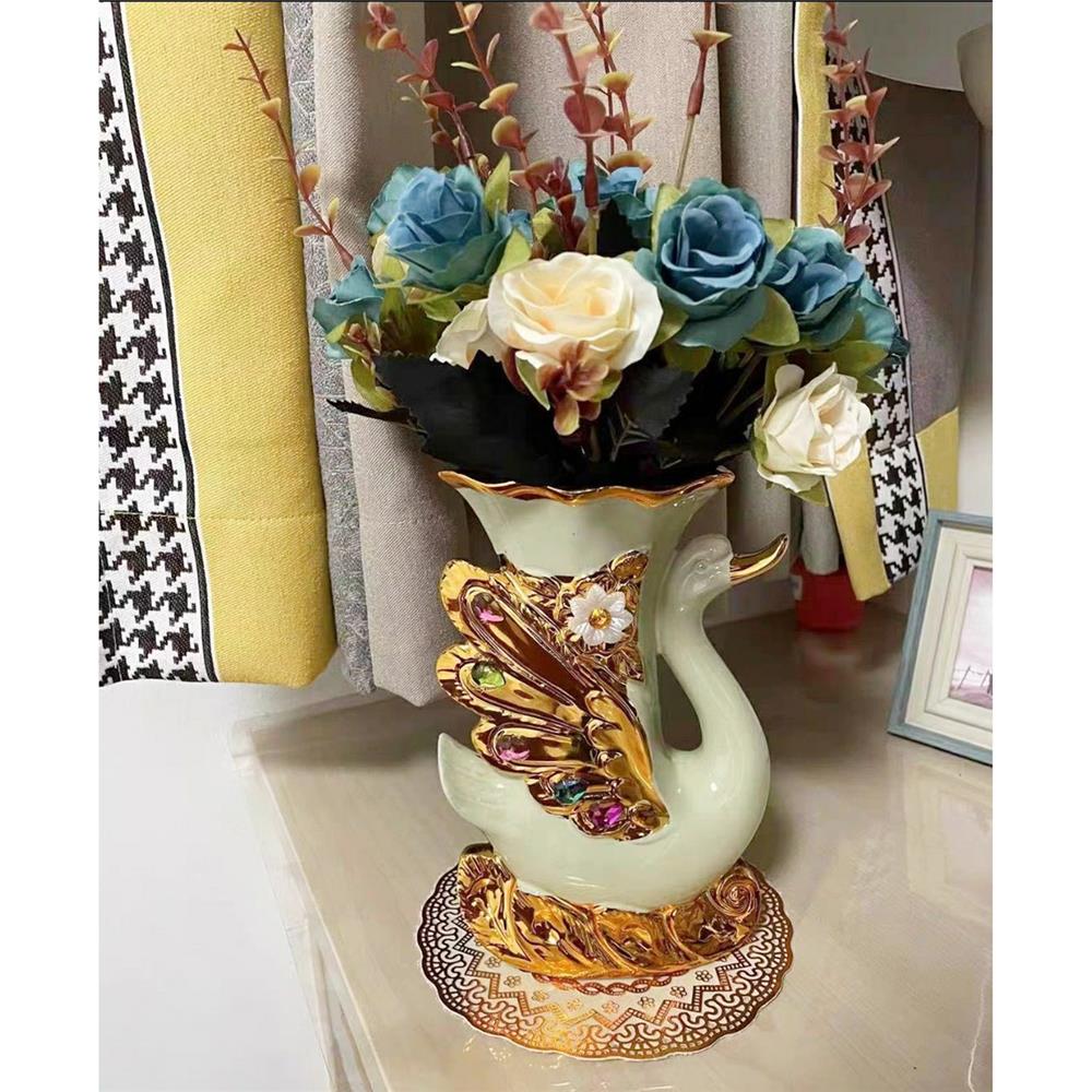 แจกันตกแต่งพร้อมกุหลาบสีฟ้า INTERY CT209E041_09 สีขาว/ฟ้า/ทอง