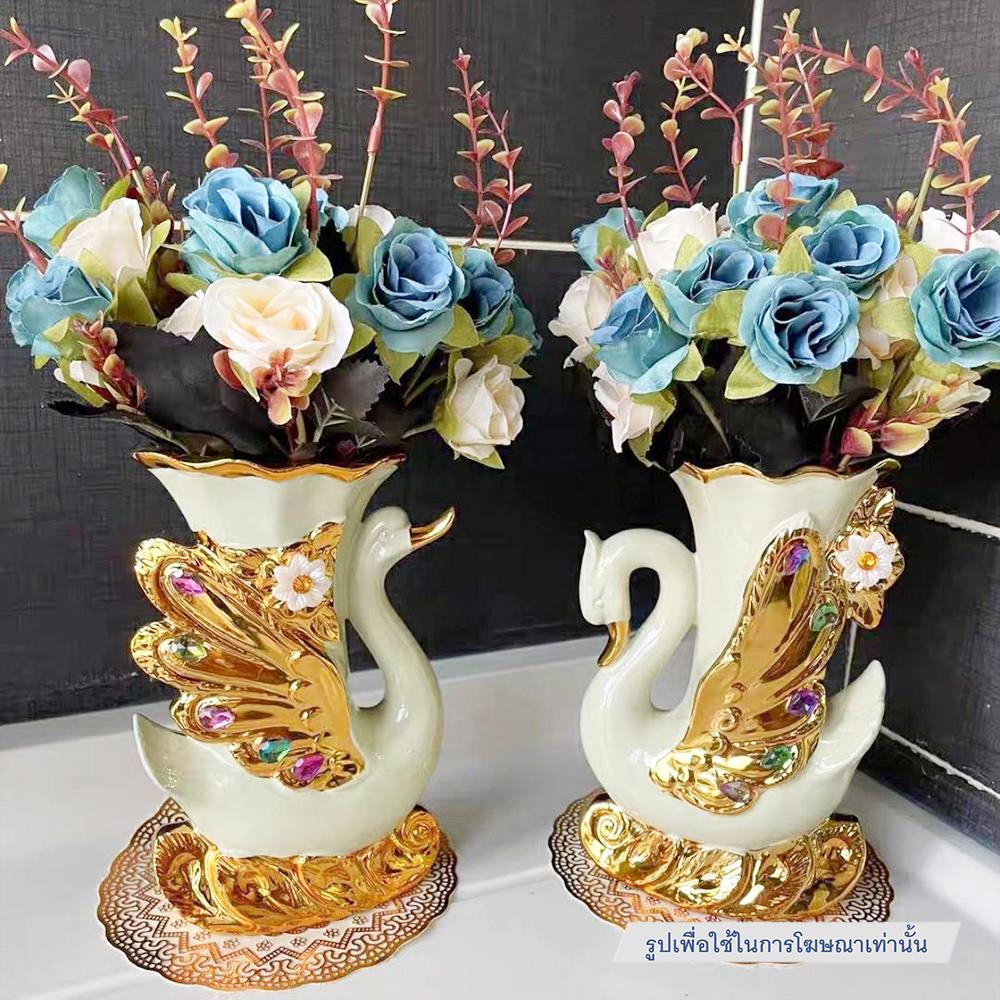 แจกันตกแต่งพร้อมกุหลาบสีฟ้า INTERY CT209E041_09 สีขาว/ฟ้า/ทอง