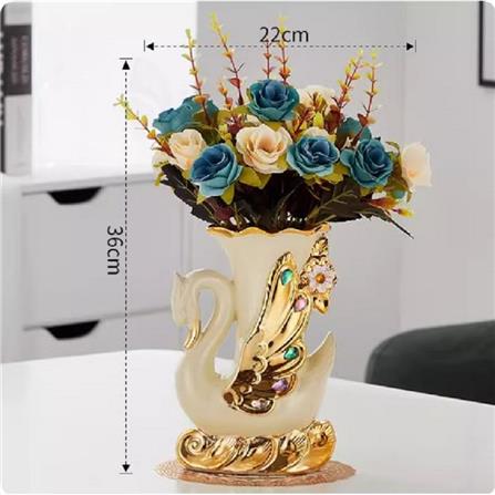 แจกันตกแต่งพร้อมกุหลาบสีฟ้า INTERY CT209E041_09 สีขาว/ฟ้า/ทอง_6