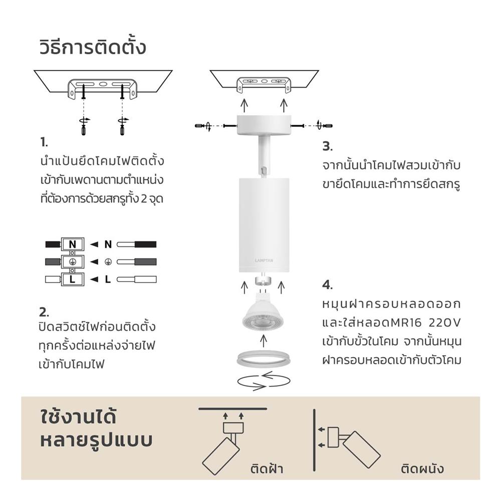 แทรคไลท์ LED LAMPTAN TRACK PROLONG FIX 7 วัตต์ WARM WHITE สีขาว