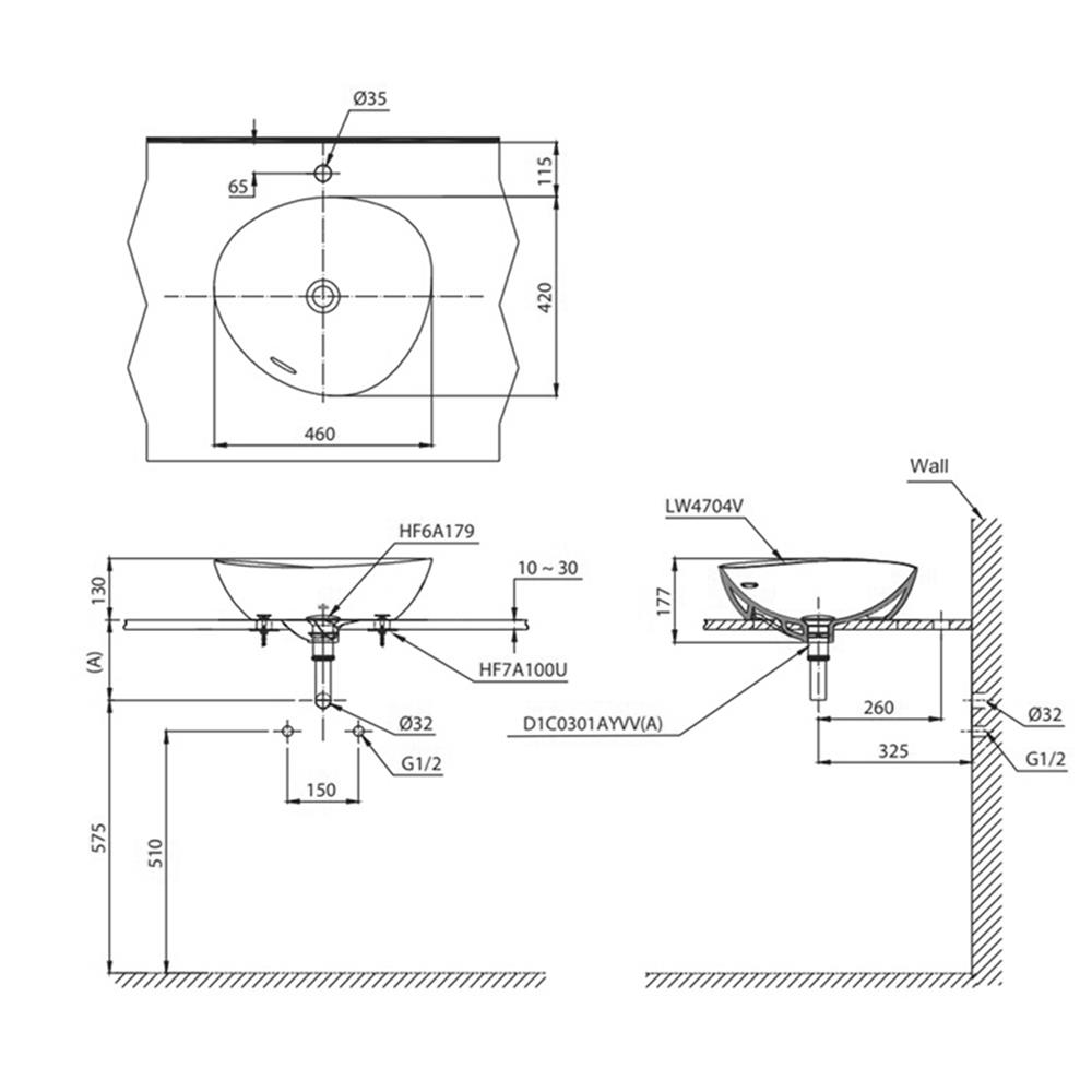 อ่างล้างหน้าวางบนเคาน์เตอร์ TOTO LW4704-MBE สีเบจ