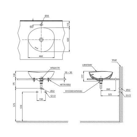 อ่างล้างหน้าวางบนเคาน์เตอร์ TOTO LW4704-MGR สีเทา_2