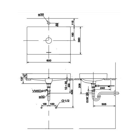 อ่างล้างหน้าวางบนเคาน์เตอร์ TOTO LW4716R-MW สีขาว_2