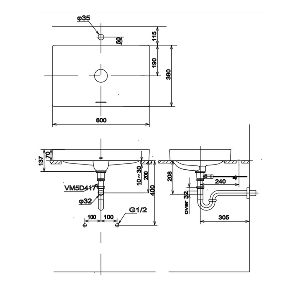 อ่างล้างหน้าวางบนเคาน์เตอร์ TOTO LW4716R-MBE สีเบจ