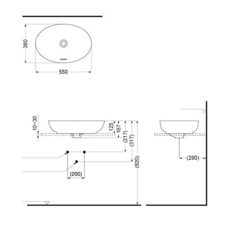 อ่างล้างหน้าวางบนเคาน์เตอร์ TOTO LW1705-MW สีขาว_2