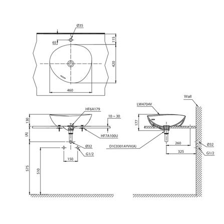 อ่างล้างหน้าวางบนเคาน์เตอร์ TOTO LW4704-MW สีขาว_2