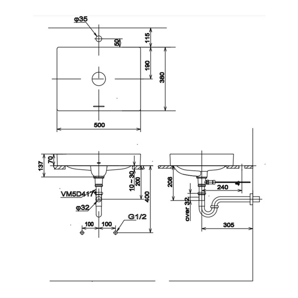 อ่างล้างหน้าวางบนเคาน์เตอร์ TOTO LW4715R-MW สีขาว