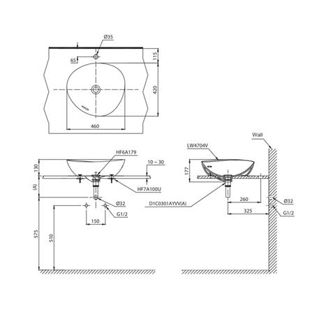 อ่างล้างหน้าวางบนเคาน์เตอร์ TOTO LW4704-MBL สีดำ_2