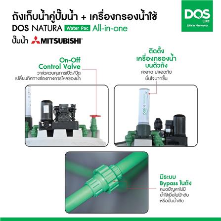 ถังเก็บน้ำ DOS WATER PAC NSN 700 ลิตร+ปั๊ม MITSUBISHI EP355R2 +เครื่องกรองน้ำใช้ DUPONT สีเทากราเซียร์_5