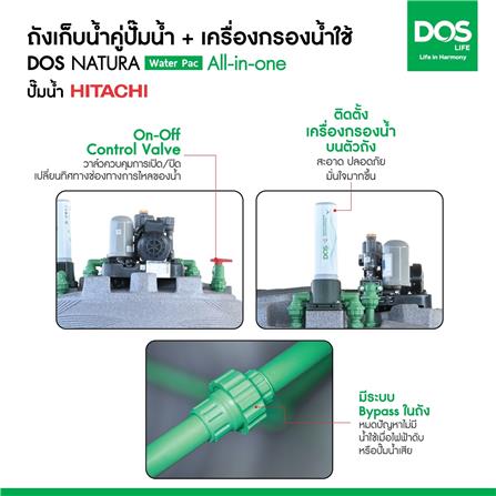 ถังเก็บน้ำ DOS WATER PAC NSN 700 ลิตร+ปั๊ม HITACHI WMP200XX2 200 วัตต์+เครื่องกรองน้ำใช้ DUPONT สีเทา_9