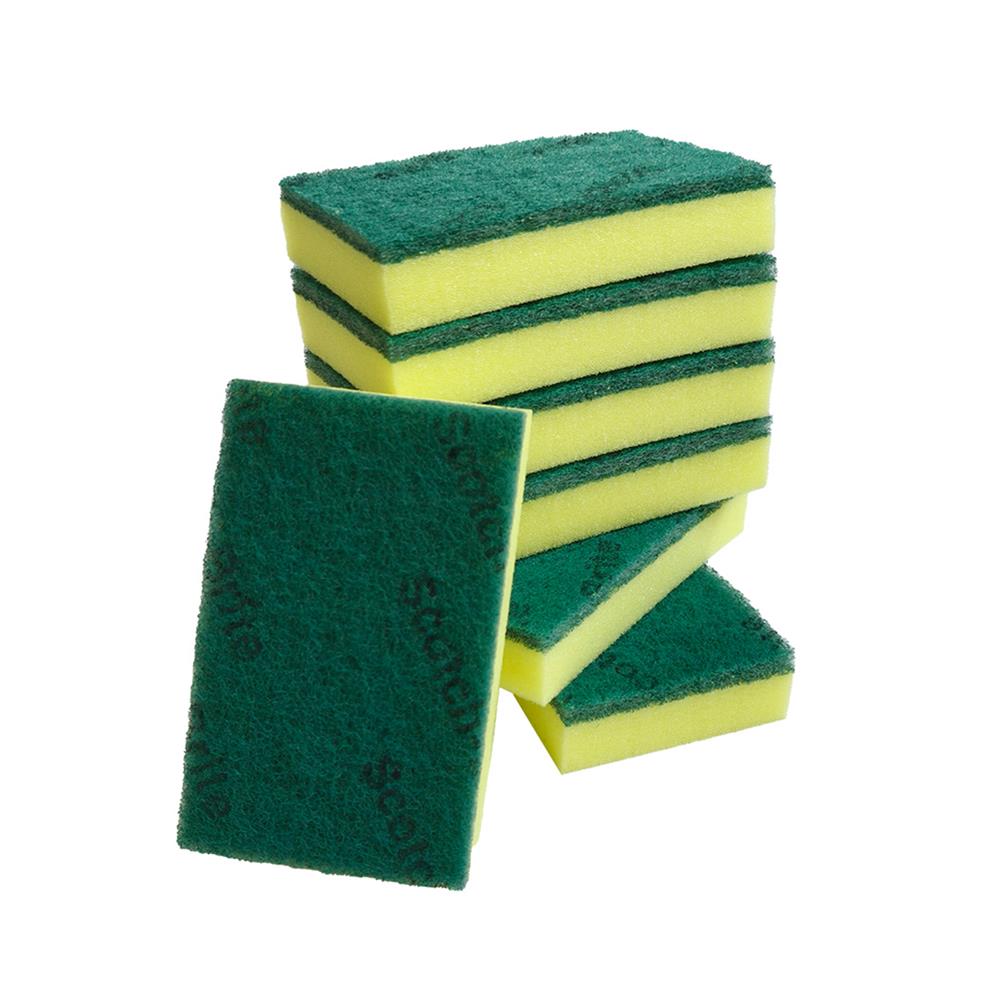 แผ่นใยขัดพร้อมฟองน้ำ SCOTCH-BRITE 15x9x3 ซม. สีเขียว/เหลือง