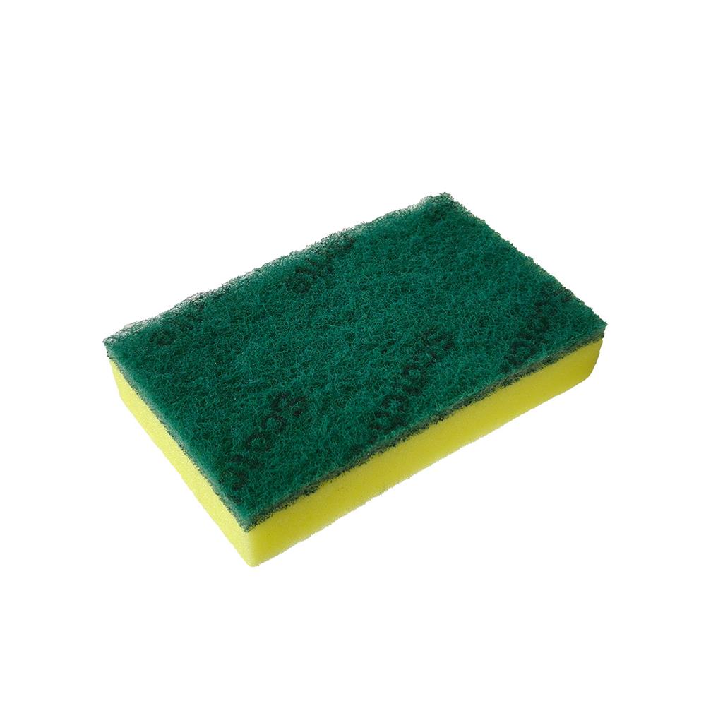 แผ่นใยขัดพร้อมฟองน้ำ SCOTCH-BRITE 15x9x3 ซม. สีเขียว/เหลือง