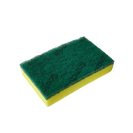 แผ่นใยขัดพร้อมฟองน้ำ SCOTCH-BRITE 15x9x3 ซม. สีเขียว/เหลือง_2