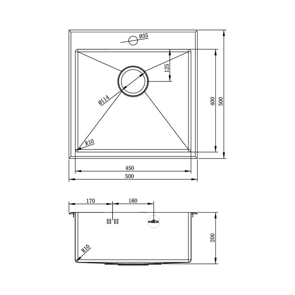 ซิงค์ฝัง 1 หลุม MEX SC50GM สีเทาดำ
