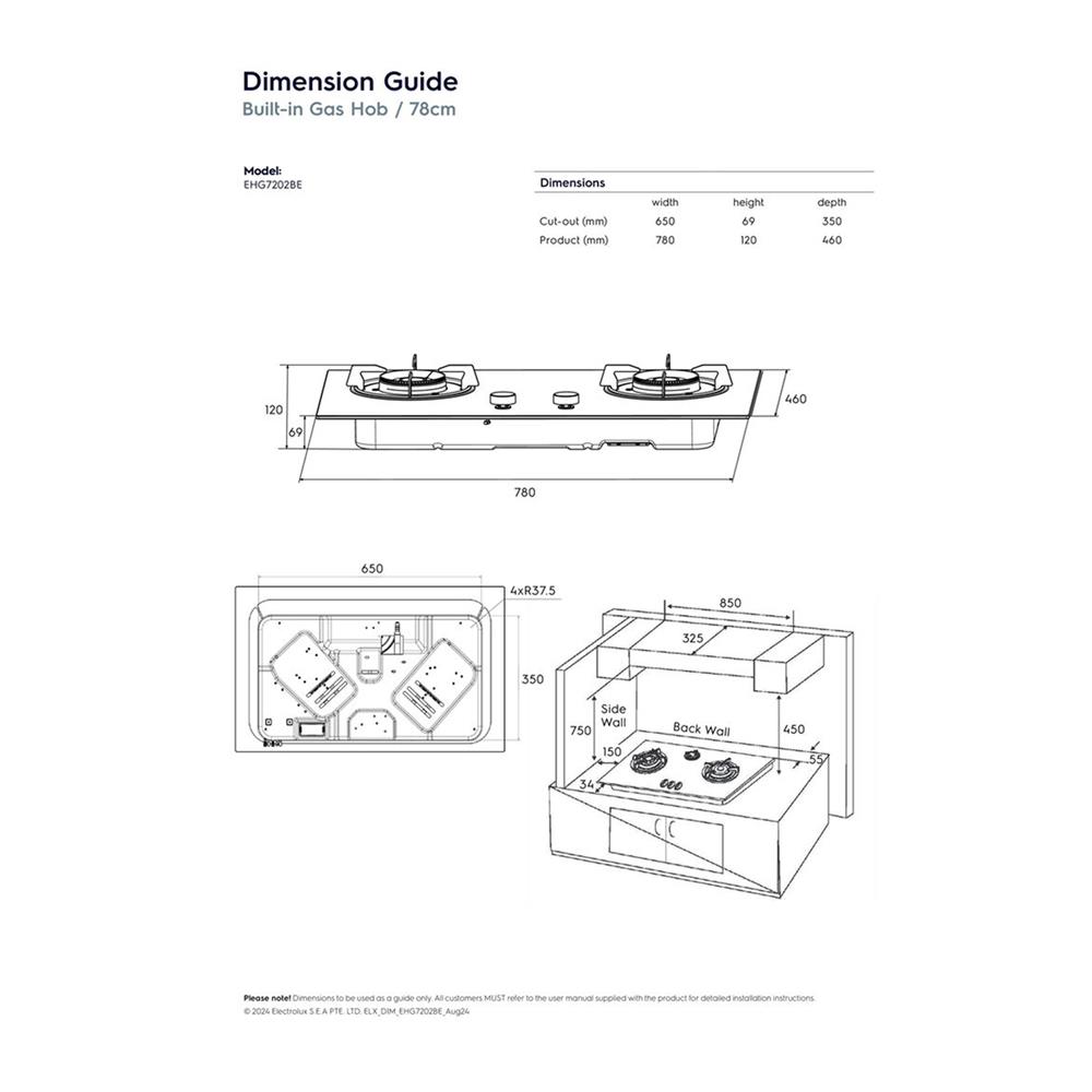 เตาฝังแก๊ส ELECTROLUX EHG7202BE 78 ซม.