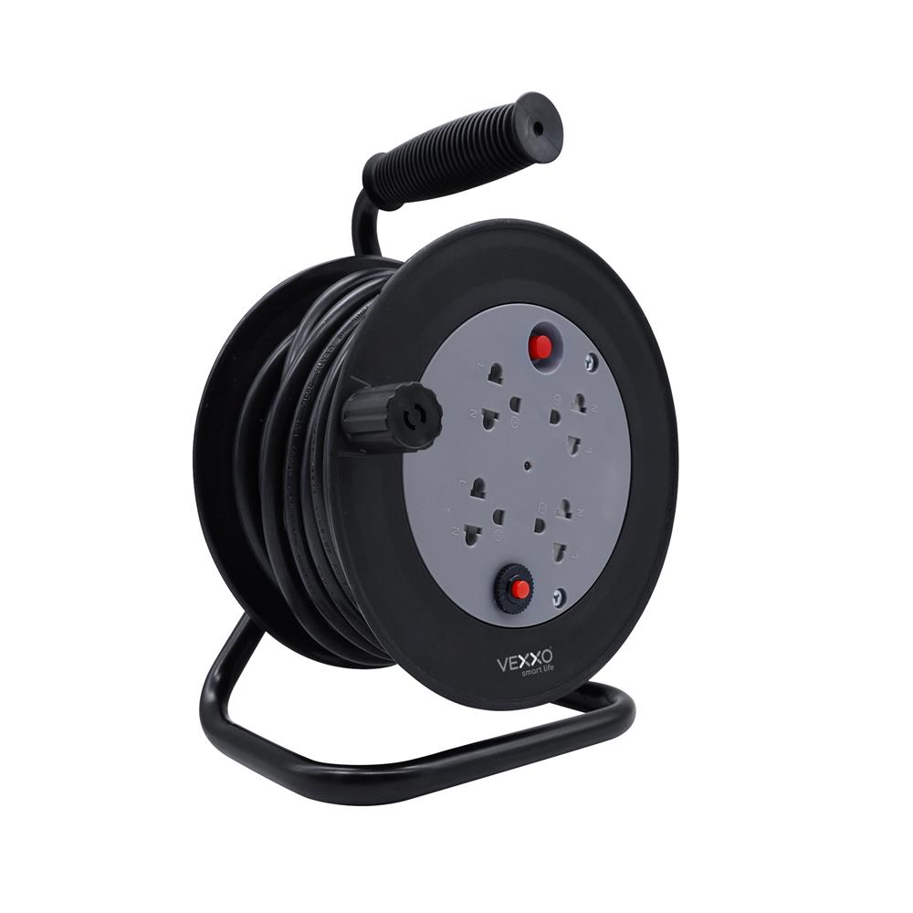 ล้อเก็บสายไฟ 4 ช่อง  VEXXO 3500 วัตต์ 16A L010 10 เมตร สีดำ