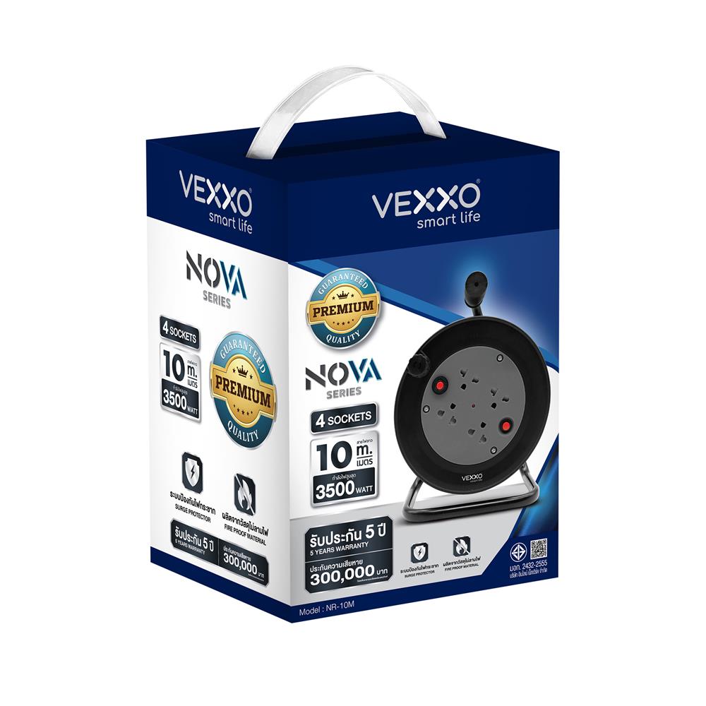 ล้อเก็บสายไฟ 4 ช่อง  VEXXO 3500 วัตต์ 16A L010 10 เมตร สีดำ