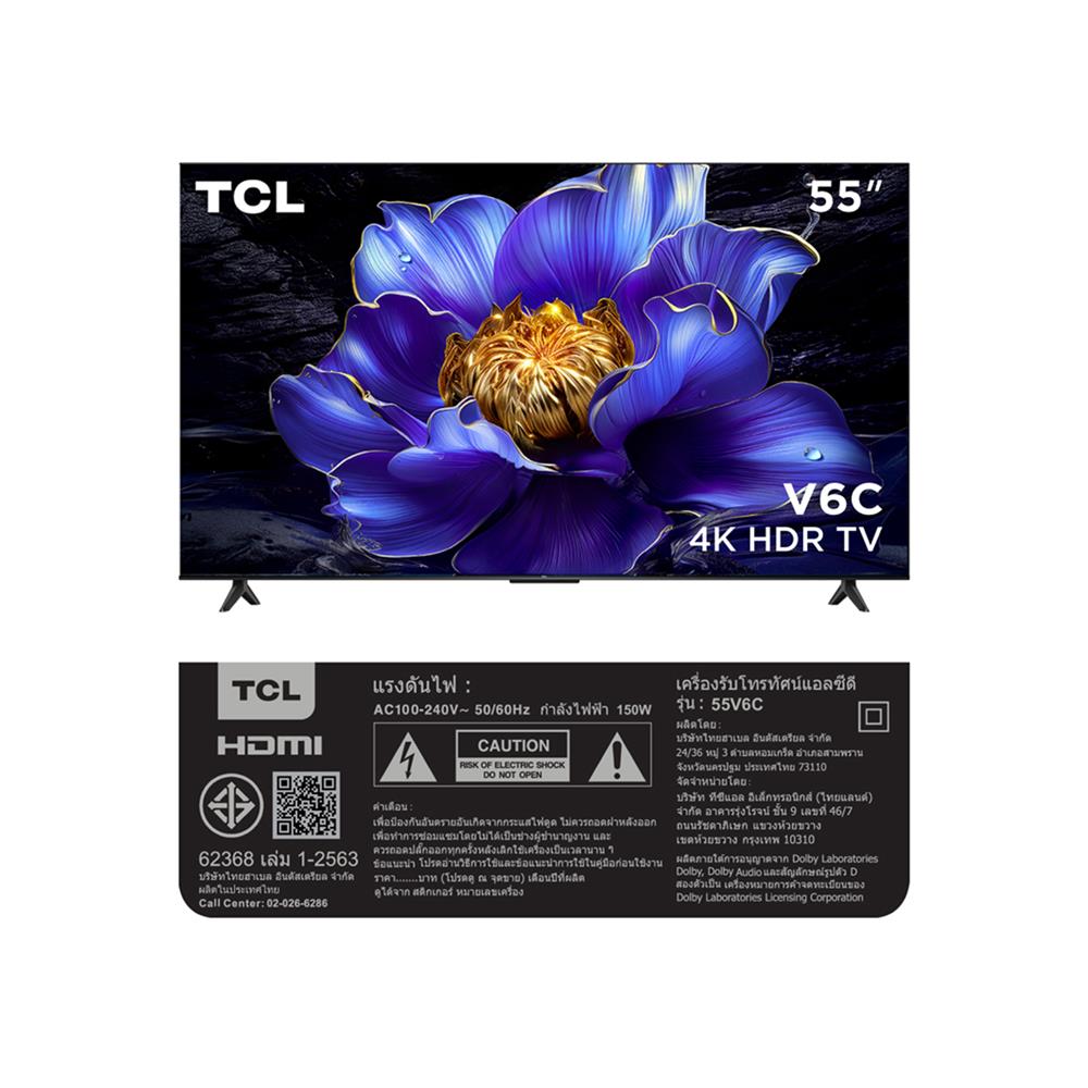 ทีวีแอลอีดี 55 นิ้ว TCL (4K, LED, GOOGLE TV) 55V6C