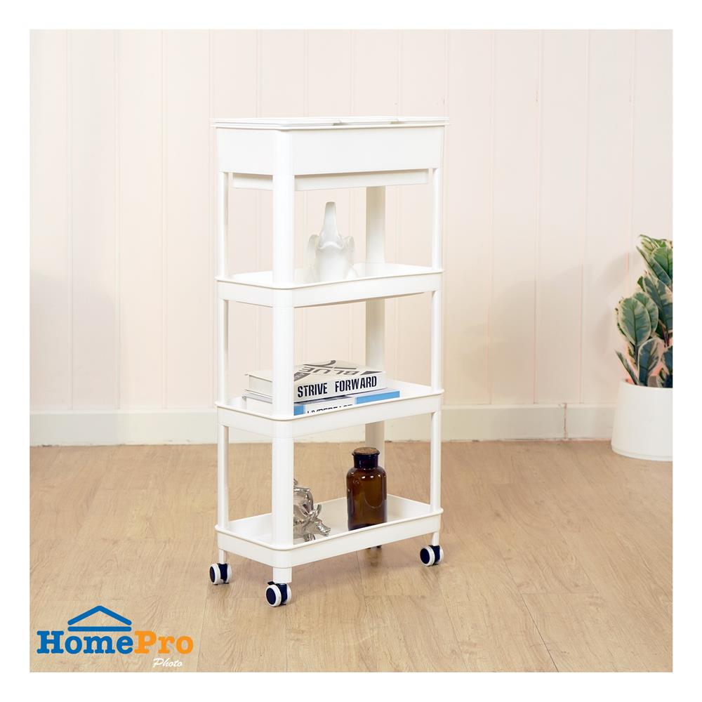 ชั้นพลาสติก 4 ชั้นพร้อมล้อ STACKO GENIE 45x23.5x91 ซม. สีขาว