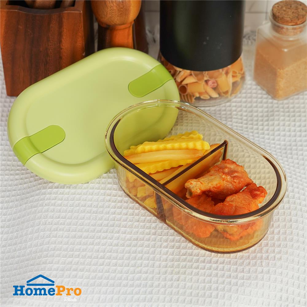 กล่องอาหารแก้ว KECH HOPE 2SLOT 0.7 ลิตร สีเขียว