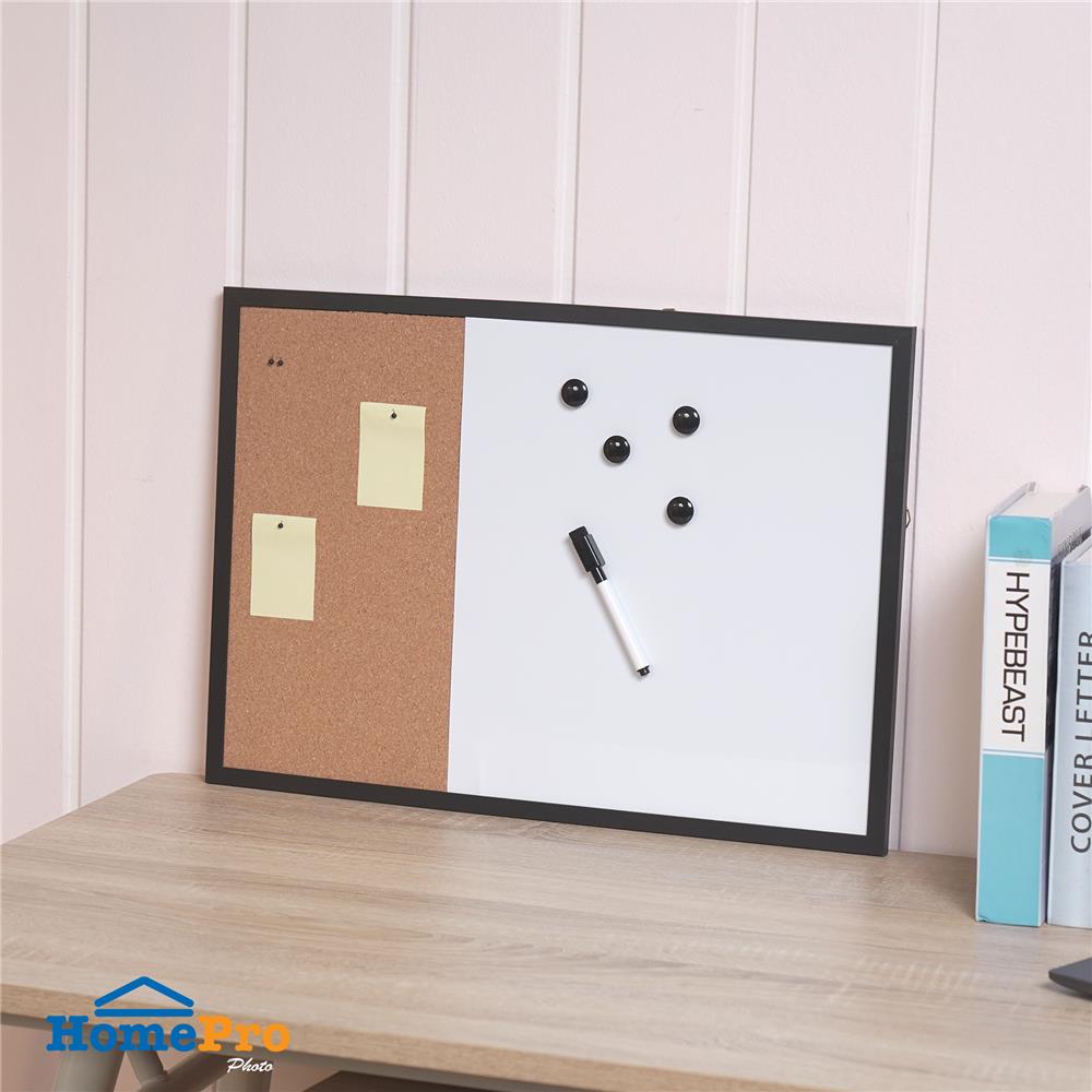 กระดานไวท์บอร์ดผสมบอร์ดไม้ก๊อก SNAZZ 35x50 ซม. สีดำ