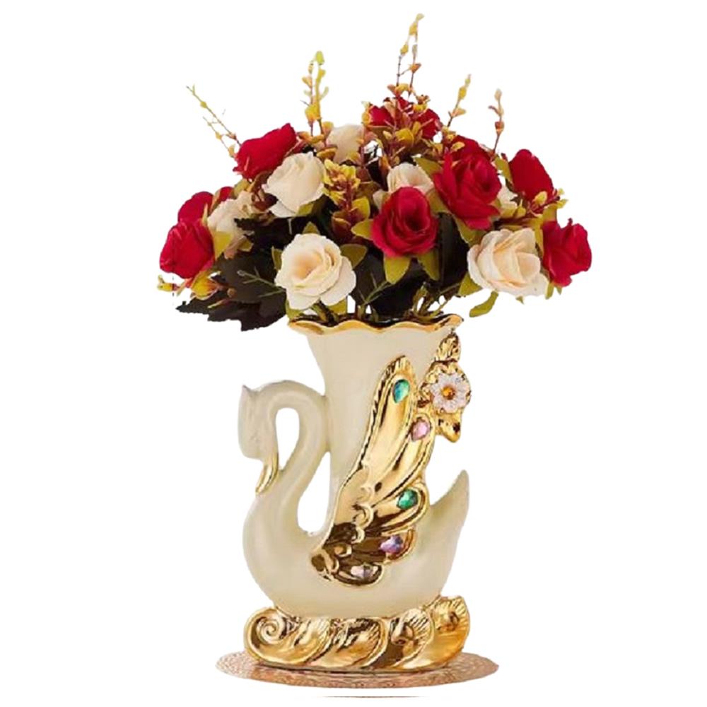 แจกันตกแต่งพร้อมกุหลาบสีแดง INTERY CT209E041_10 สีขาว/ทอง/แดง_1