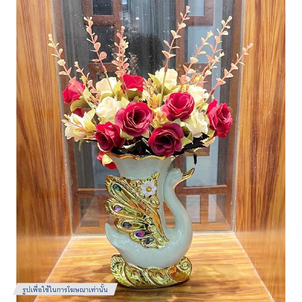 แจกันตกแต่งพร้อมกุหลาบสีแดง INTERY CT209E041_10 สีขาว/ทอง/แดง