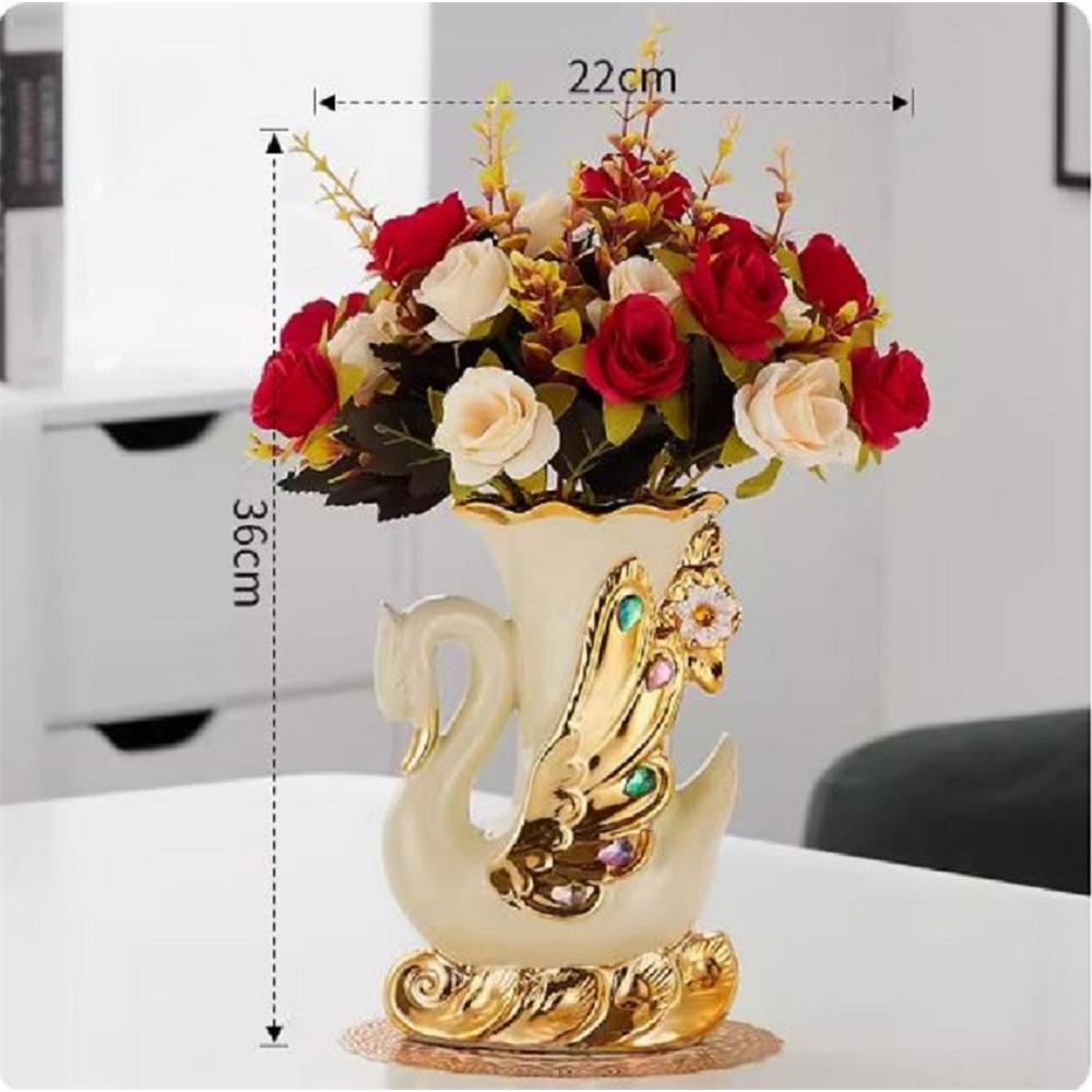 แจกันตกแต่งพร้อมกุหลาบสีแดง INTERY CT209E041_10 สีขาว/ทอง/แดง