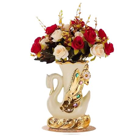 แจกันตกแต่งพร้อมกุหลาบสีแดง INTERY CT209E041_10 สีขาว/ทอง/แดง_0