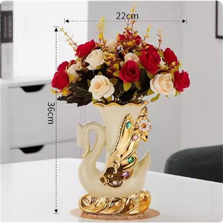 แจกันตกแต่งพร้อมกุหลาบสีแดง INTERY CT209E041_10 สีขาว/ทอง/แดง_6