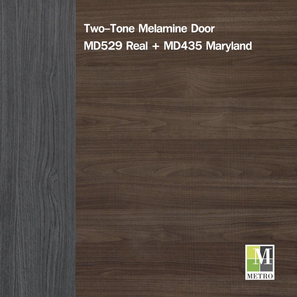 ประตูภายในเมลามีน ไม่เจาะลูกบิด METRO MD529 REAL+MD435 MARYLAND 90x200 ซม. สีเทา-โอ๊ค