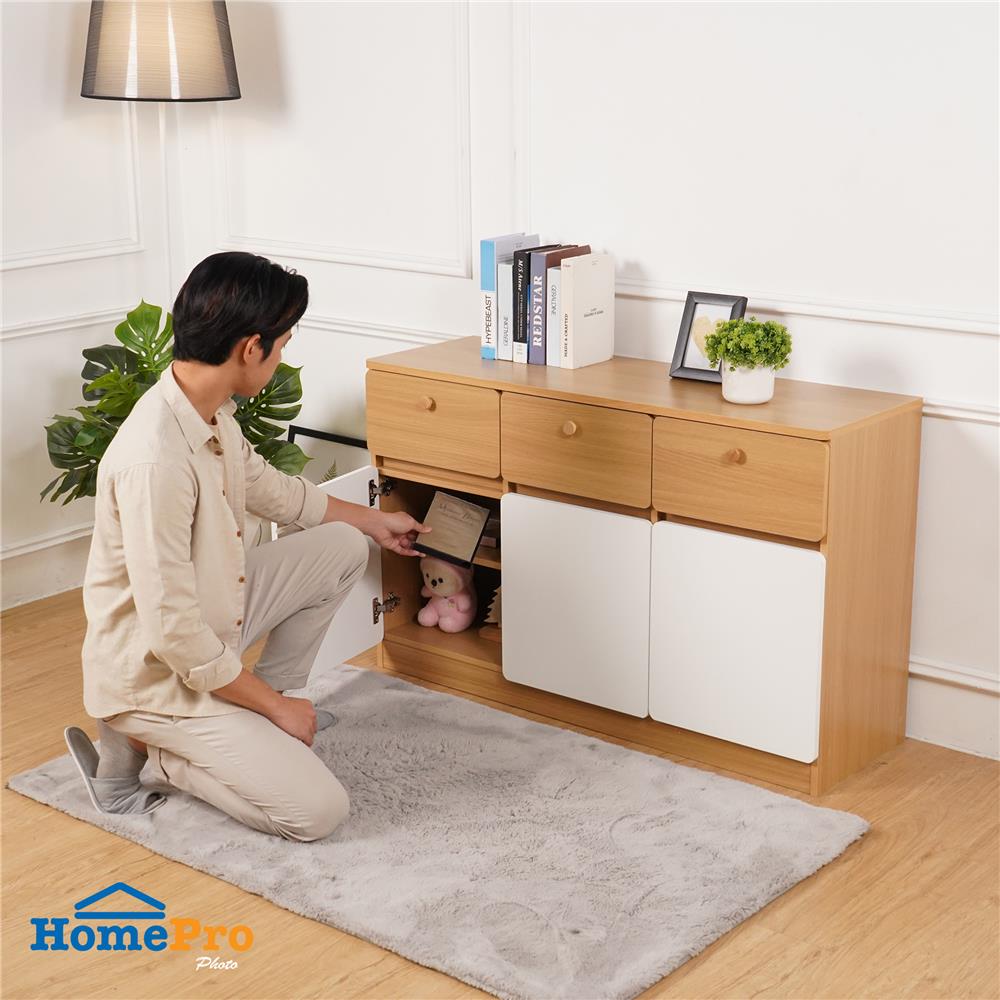 ตู้เตี้ย 3 ลิ้นชัก 3 บานเปิด FURDINI AOMI 120 ซม. สี NATURAL OAK/ขาว
