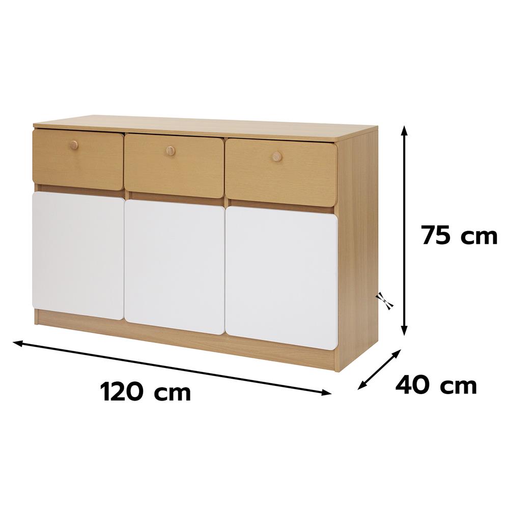 ตู้เตี้ย 3 ลิ้นชัก 3 บานเปิด FURDINI AOMI 120 ซม. สี NATURAL OAK/ขาว