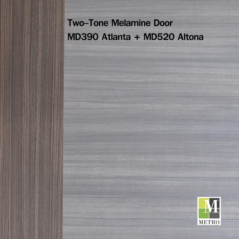 ประตูภายในเมลามีน ไม่เจาะลูกบิด METRO MD390 ATLANTA+MD520 ALTONA 70x200 ซม. สีเทา-โอ๊ค