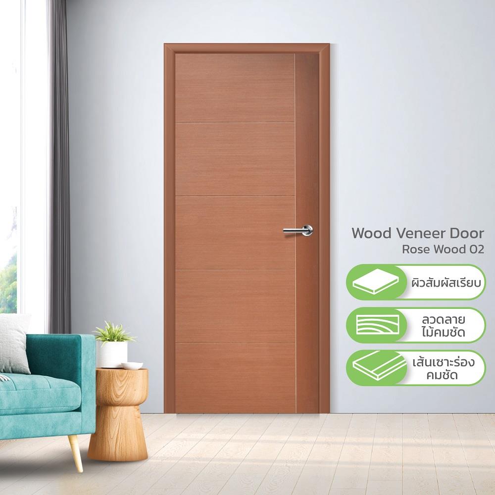 ประตูภายใน HDF ไม่เจาะลูกบิด METRO ROSE WOOD 02 VENEER 90x200 ซม. สีน้ำตาล