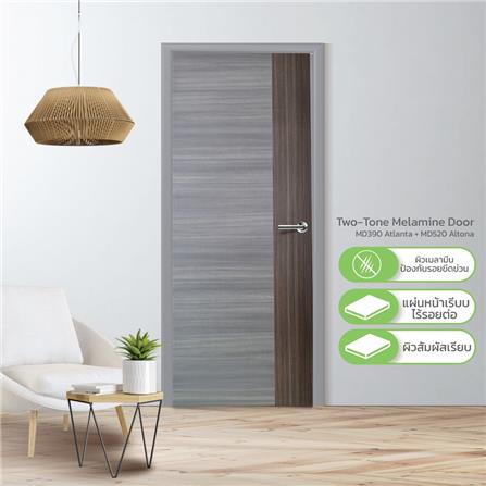 ประตูภายในเมลามีน ไม่เจาะลูกบิด METRO MD390 ATLANTA+MD520 ALTONA  90x200 ซม. สีเทา-โอ๊ค_2