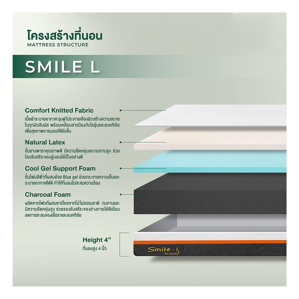 ที่นอน 6 ฟุต PICASSO SMILE L 4 นิ้ว (พร้อมหมอนหนุน 2 ใบ)