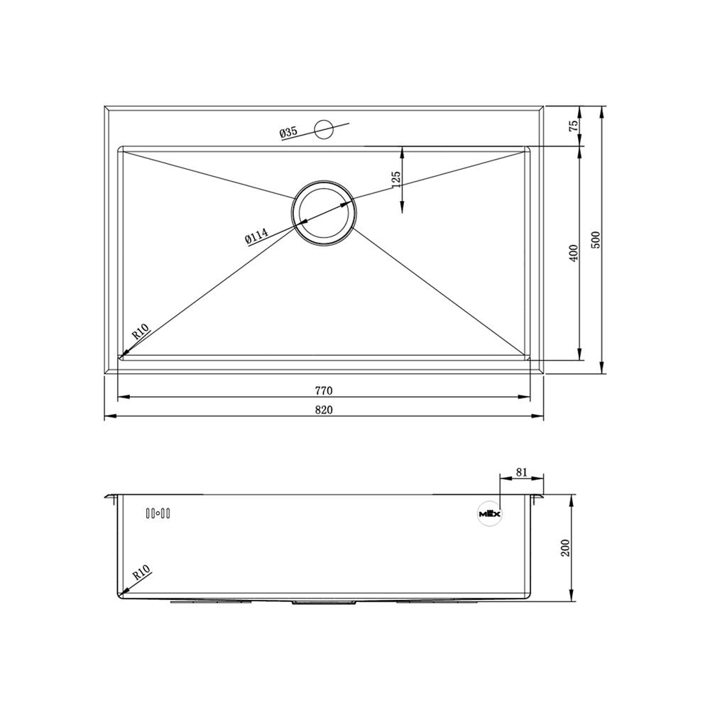 ซิงค์ฝัง 1 หลุม MEX SC82GM สีเทาดำ
