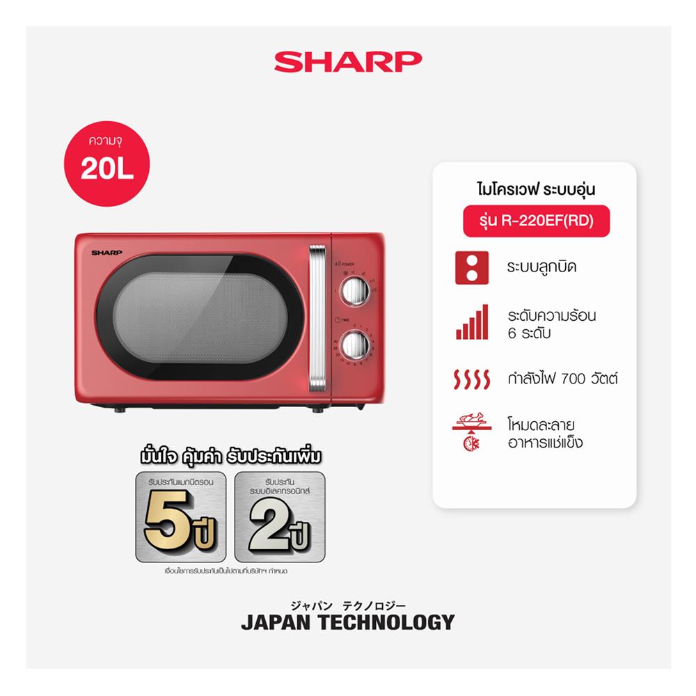 ไมโครเวฟ SHARP R-220EF 20 ลิตร สีแดง