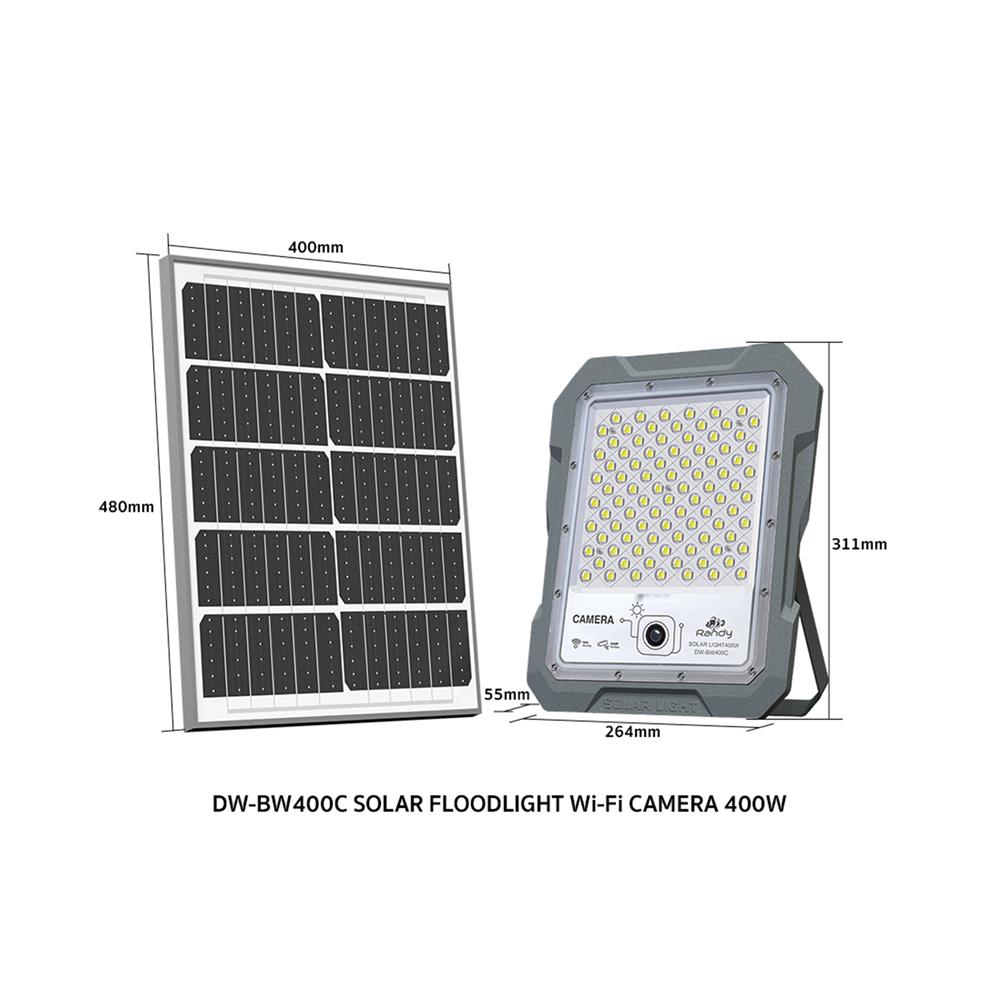 สปอตไลท์ SOLAR RANDY DW-BWC 400 วัตต์ COOL WHITE สีเทา พร้อมกล้อง CCTV