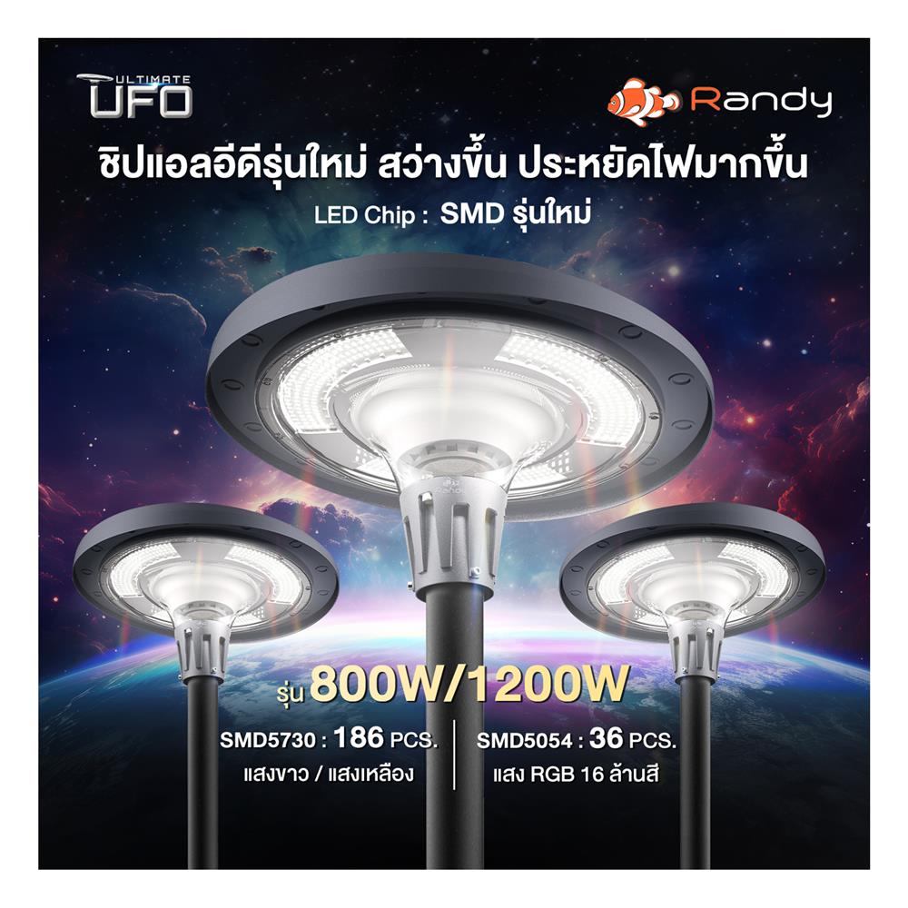 ไฟสนาม SOLAR RANDY DW-EW 1,200 วัตต์ RGB สีดำ