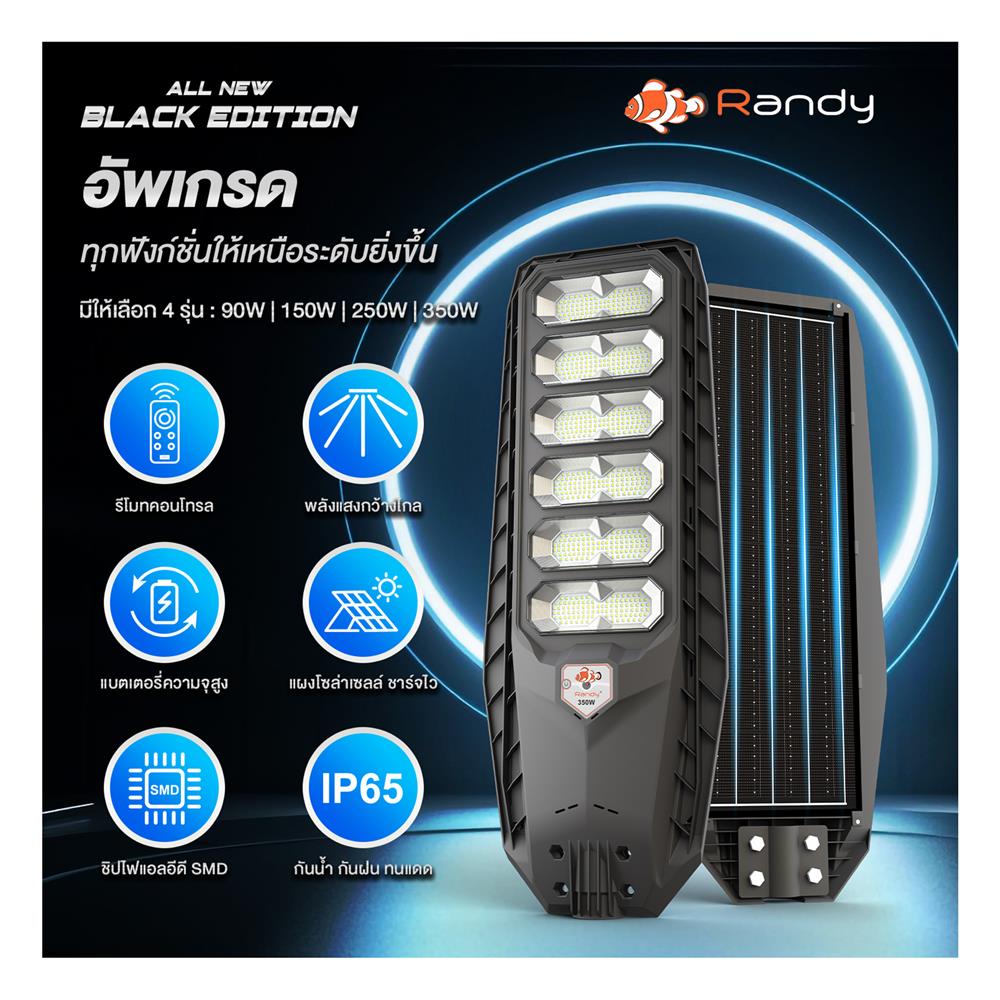 ไฟถนน SOLAR RANDY DW-LH9150 150 วัตต์ DAYLIGHT สีดำ