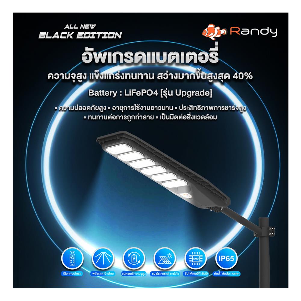 ไฟถนน SOLAR RANDY DW-LH9150 150 วัตต์ DAYLIGHT สีดำ