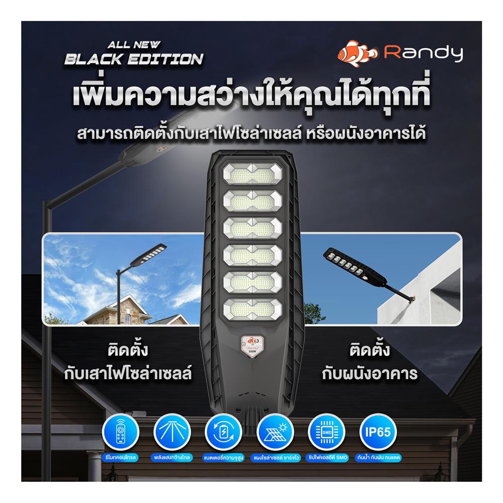 ไฟถนน SOLAR RANDY DW-LH9090 90 วัตต์ DAYLIGHT สีดำ