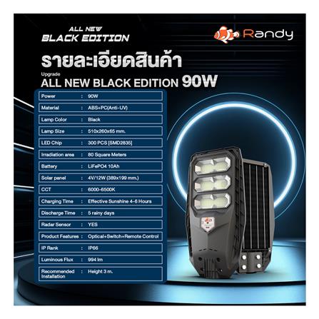 ไฟถนน SOLAR RANDY DW-LH9090 90 วัตต์ DAYLIGHT สีดำ_16