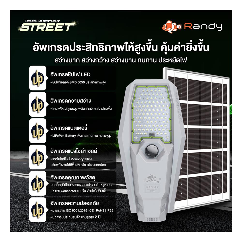 ไฟถนน SOLAR RANDY DW-XJ-902 200 วัตต์ DAYLIGHT สีเทา