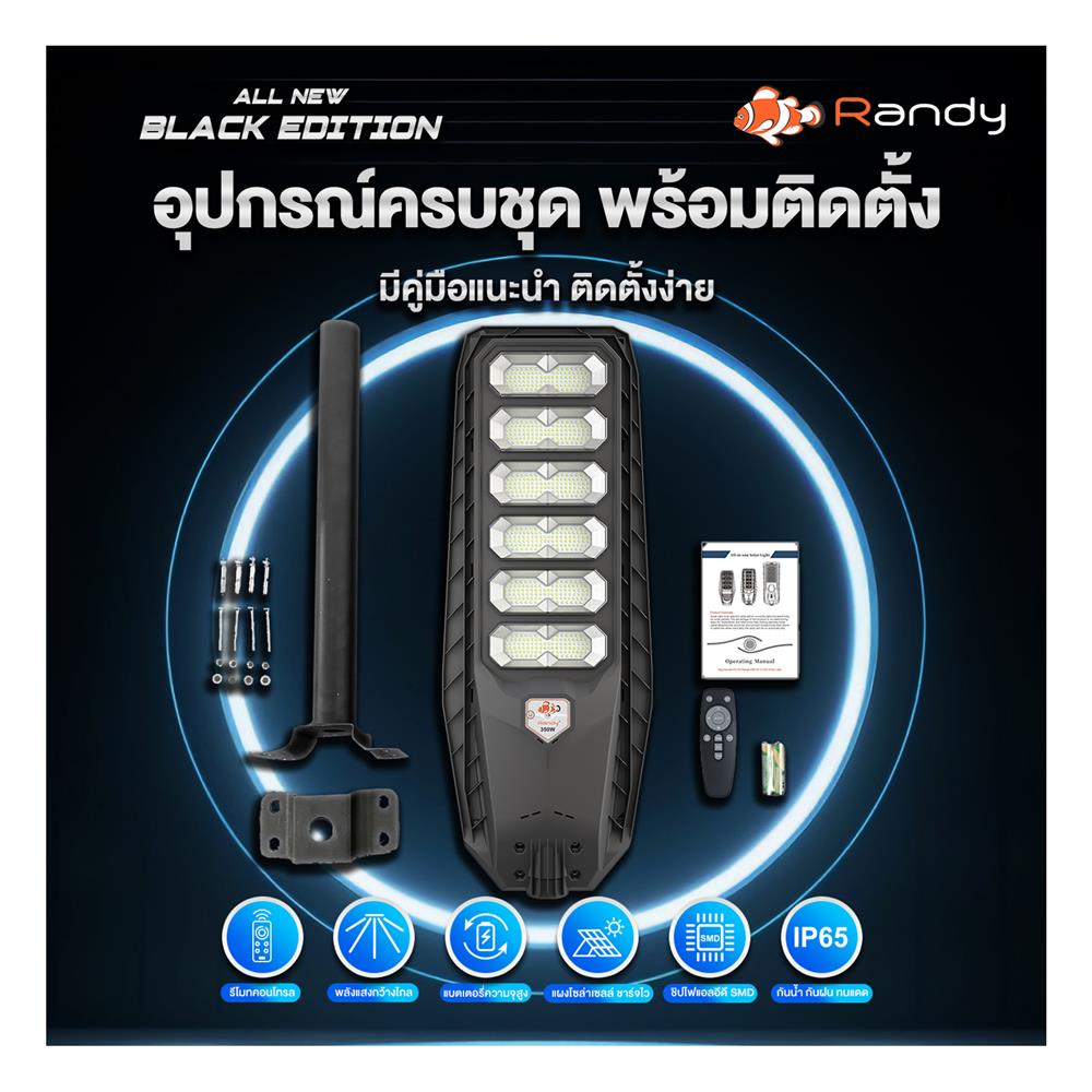 ไฟถนน SOLAR RANDY DW-LH9250 250 วัตต์ DAYLIGHT สีดำ