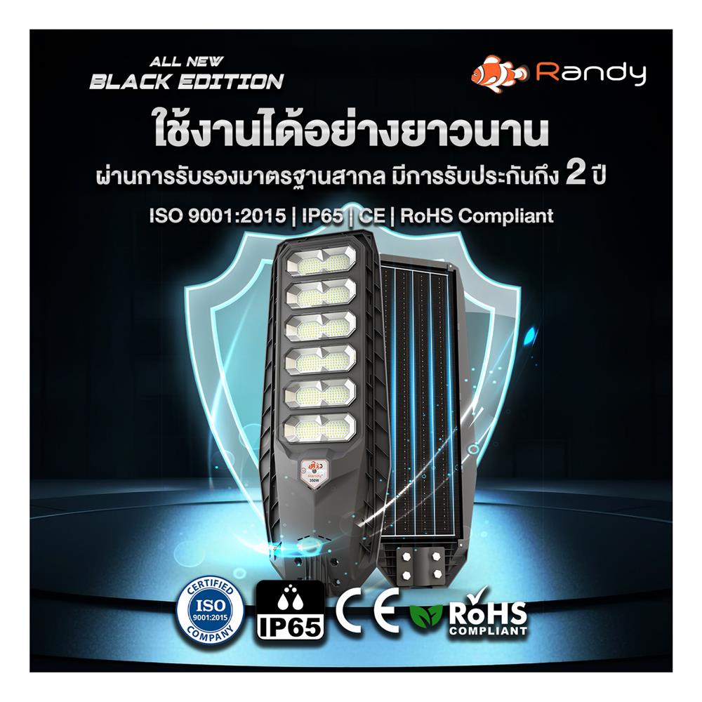 ไฟถนน SOLAR RANDY DW-LH9250 250 วัตต์ DAYLIGHT สีดำ